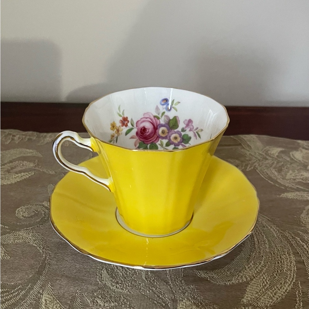 Mayfair Yellow Floral Teacup and Saucer